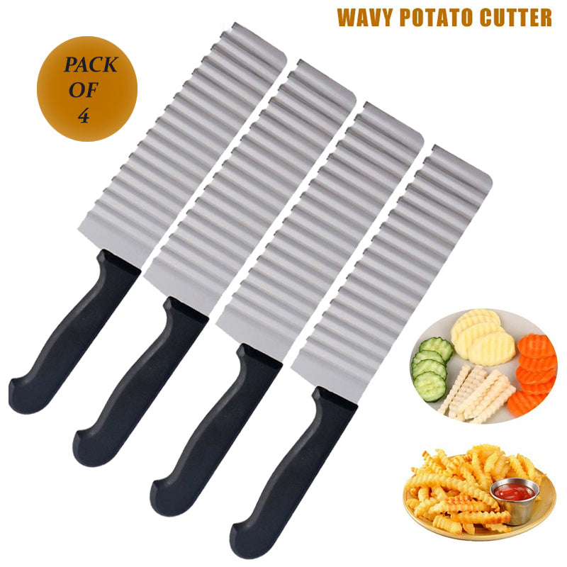 Pack of 4 Stainless Steel Waving Knives – Decorative French Fries Cutter & Vegetable Slicer