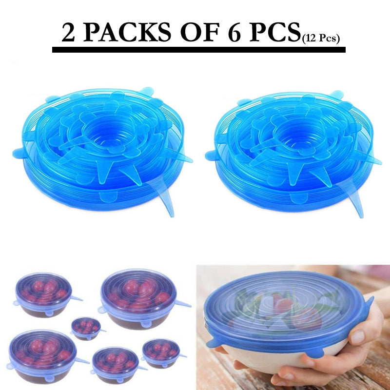 2-Packs of 6 Pcs Silicone Food Wrap Caps – Eco-Friendly, Stretchable, Leak-Proof Kitchen Lids