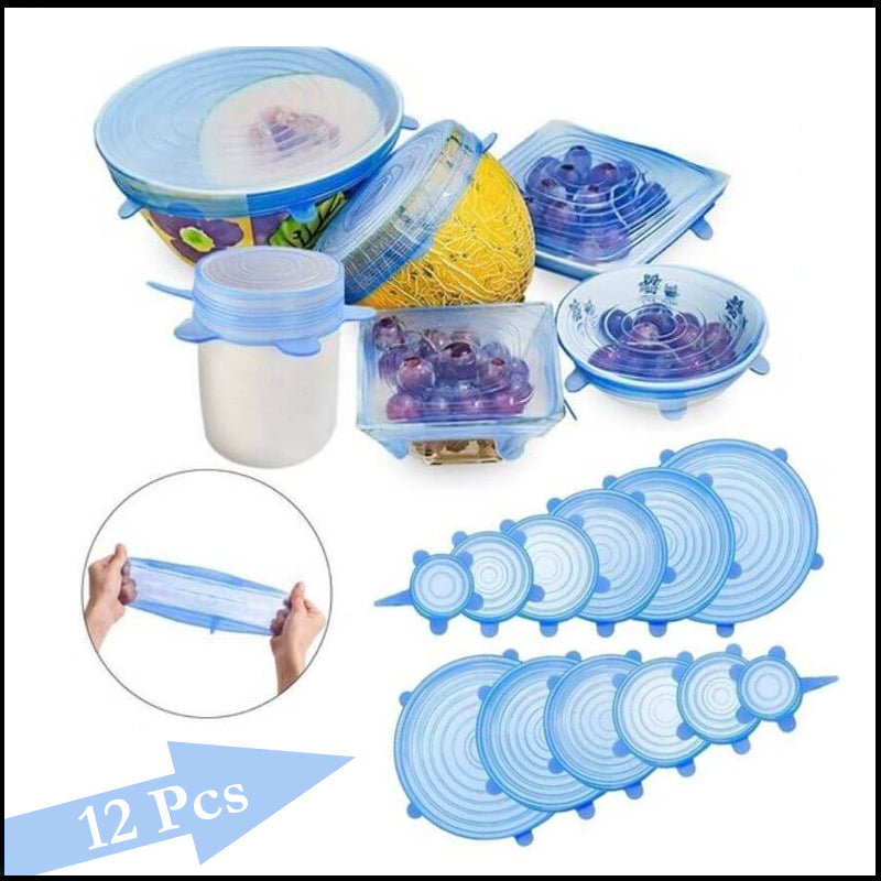 2-Packs of 6 Pcs Silicone Food Wrap Caps – Eco-Friendly, Stretchable, Leak-Proof Kitchen Lids