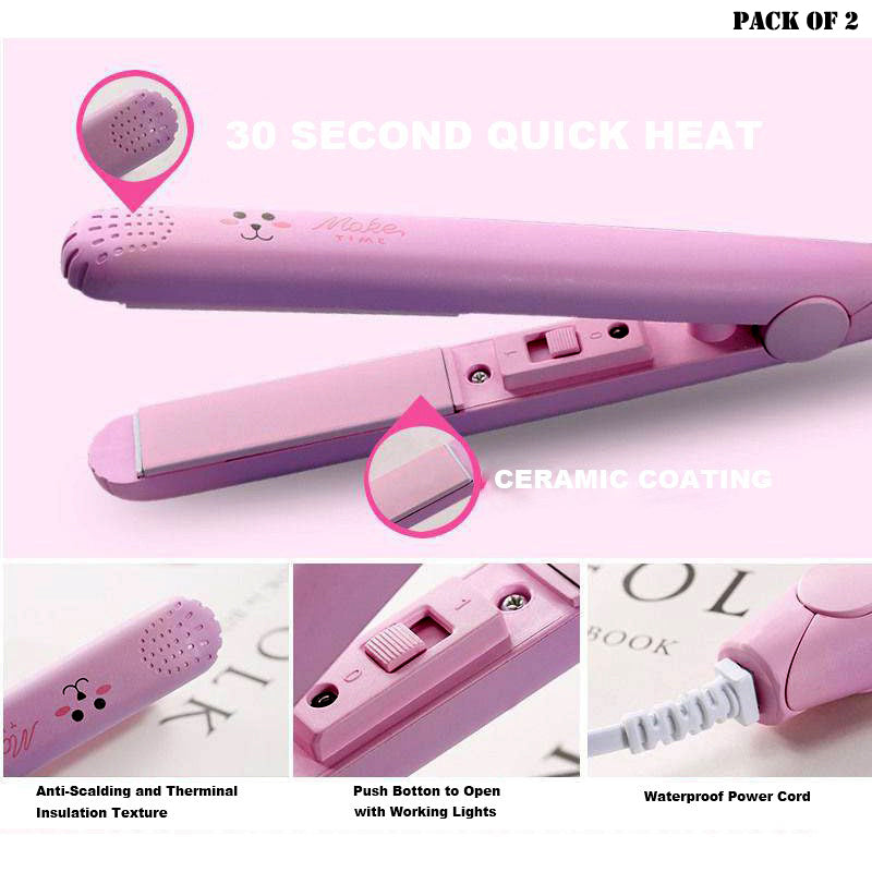 Premium Pack of 2 Mini Portable Hair Straighteners – Compact Fast-Heat Styling with Protective Cases