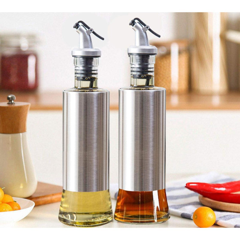 500ml High-Quality Stainless-Steel Covered Smart Glass Oil Bottle – Elegant & Airtight Dispenser