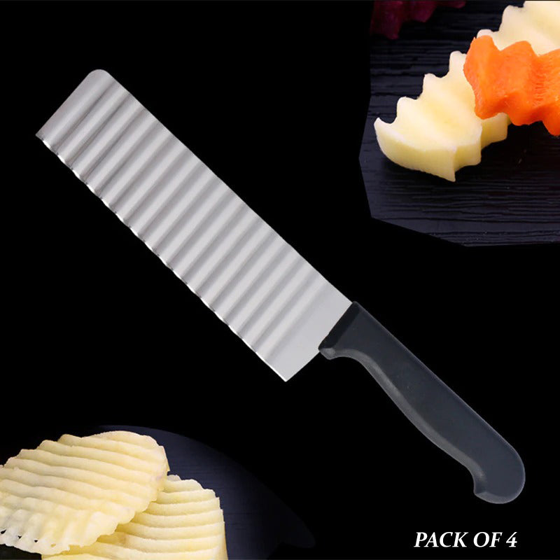 Pack of 4 Stainless Steel Waving Knives – Decorative French Fries Cutter & Vegetable Slicer