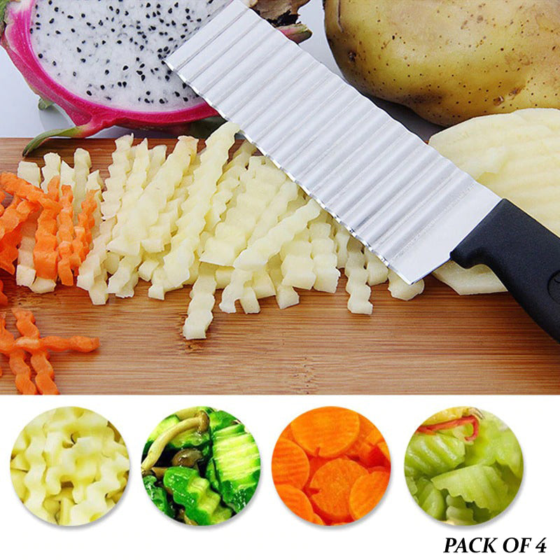 Pack of 4 Stainless Steel Waving Knives – Decorative French Fries Cutter & Vegetable Slicer