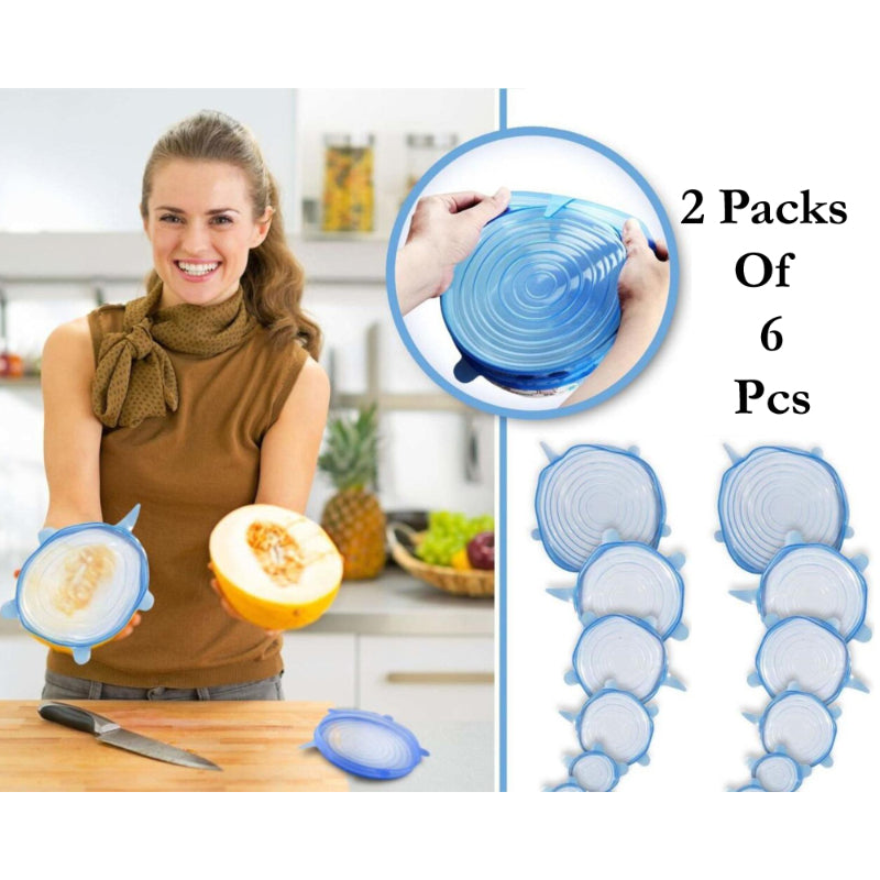 2-Packs of 6 Pcs Silicone Food Wrap Caps – Eco-Friendly, Stretchable, Leak-Proof Kitchen Lids