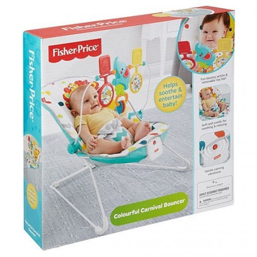 Fisher-Price® Colourful Carnival Bouncer – Calming & Entertaining Infant Bouncer with Removable Toy Bar