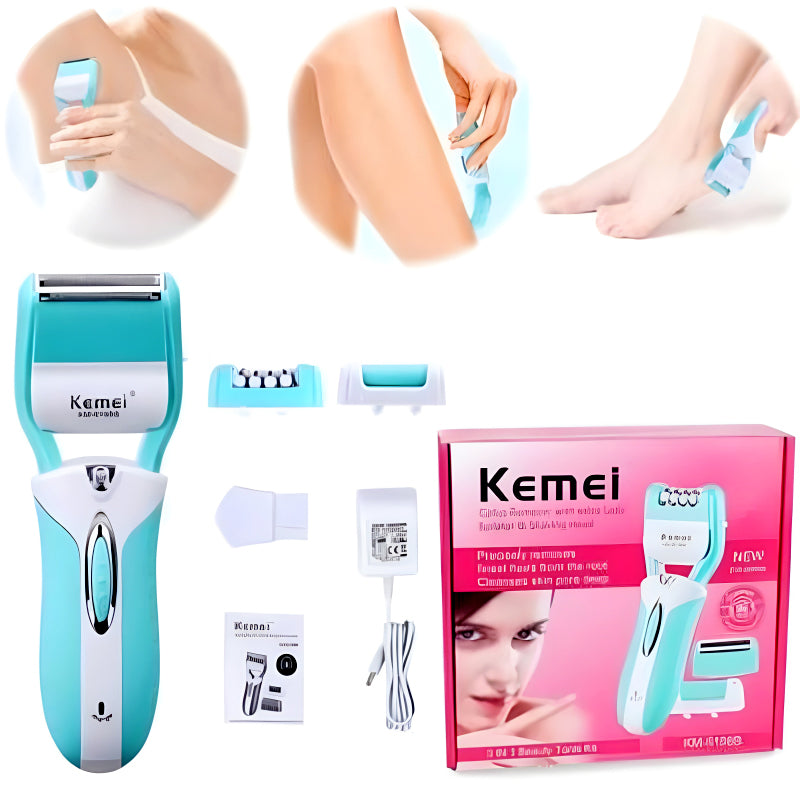 Kemei KM-6198B 3-in-1 Multifunction Electric Shaver, Callus Remover & Epilator – Professional Beauty Tool Kit for Women