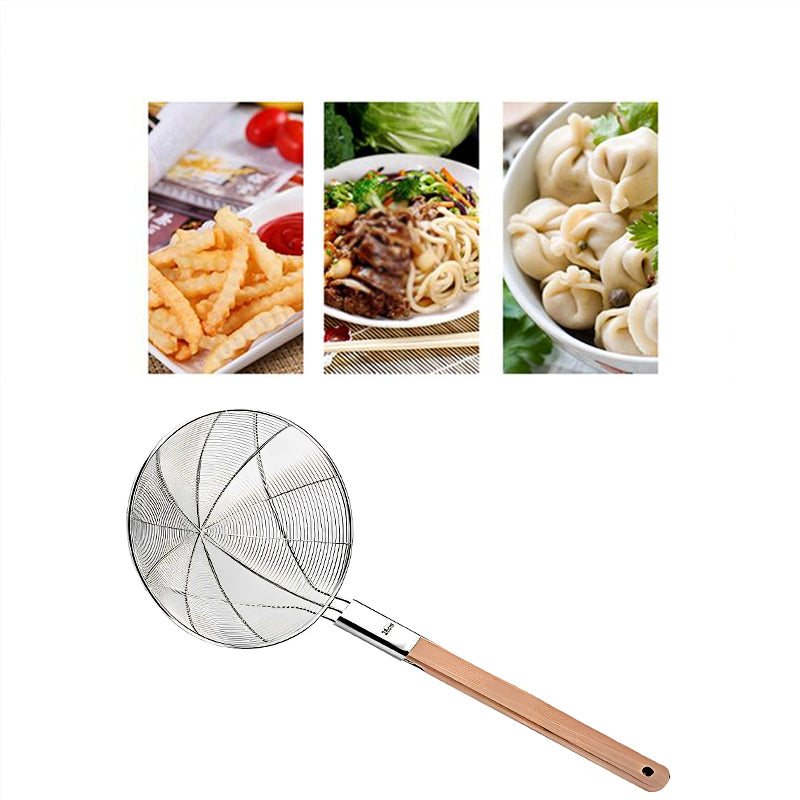 Eco-Friendly Wooden Handle Stainless Steel Frying Oil Strainer – Durable & Sustainable (Available in Multiple Sizes)