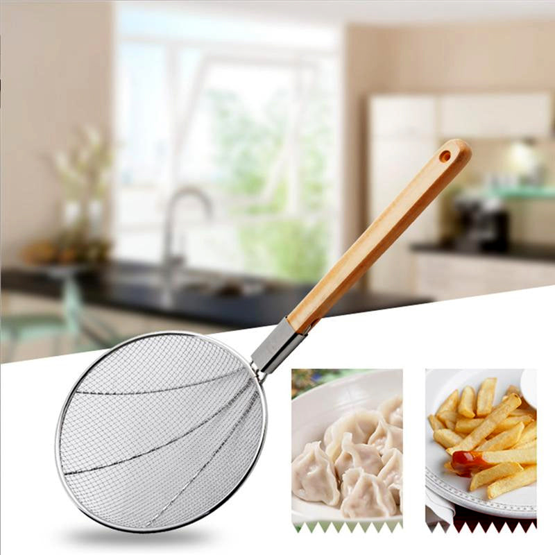 Eco-Friendly Wooden Handle Stainless Steel Frying Oil Strainer – Durable & Sustainable (Available in Multiple Sizes)