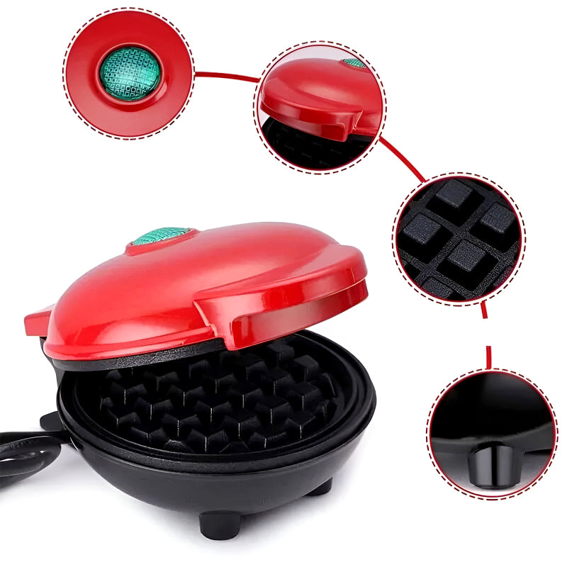 Compact 4-Inch Non-Stick Mini Waffle Maker – 350W Electric Machine in Red & Black