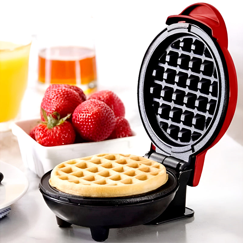 Compact 4-Inch Non-Stick Mini Waffle Maker – 350W Electric Machine in Red & Black