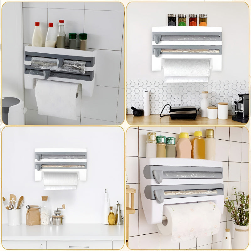 4-in-1 Multi-Purpose Wall-Mounted Kitchen Organizer Shelf with Foil Dispenser