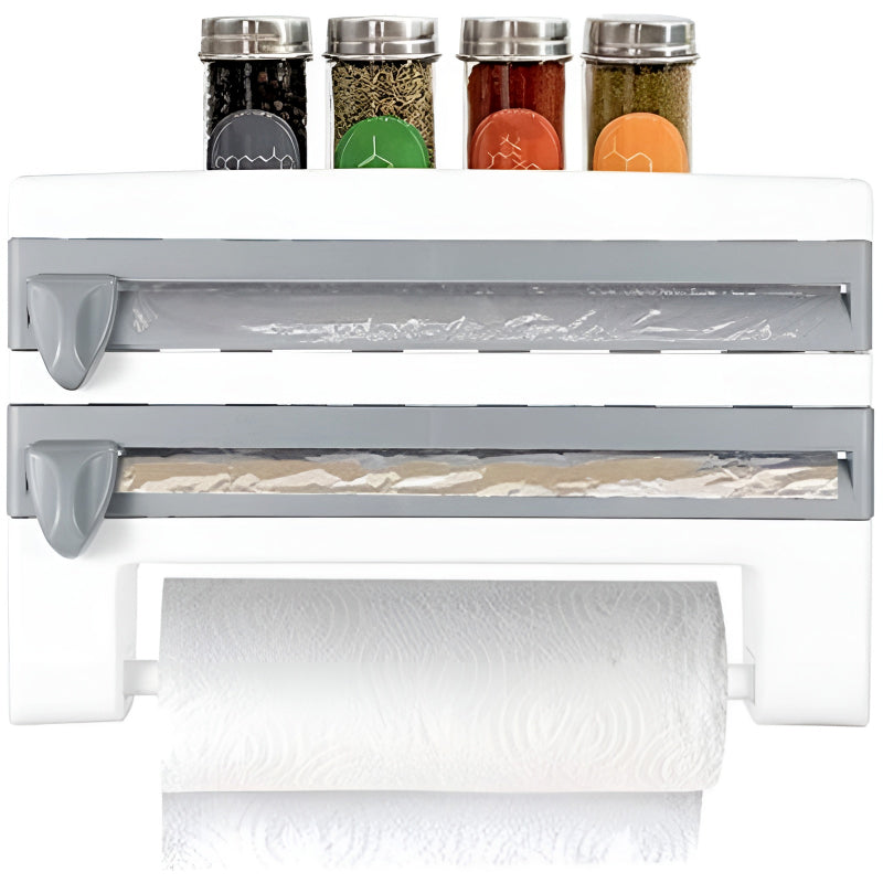 4-in-1 Multi-Purpose Wall-Mounted Kitchen Organizer Shelf with Foil Dispenser