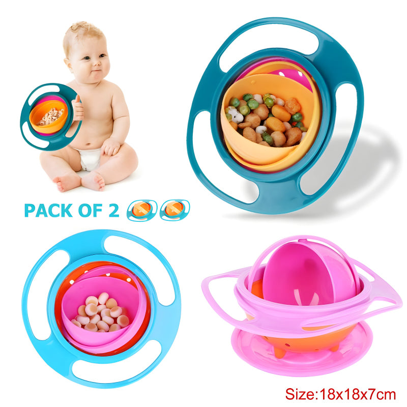 Pack of 2 Universal Gyro Bowls – 360° Rotating Spill-Proof Baby Feeding Dish