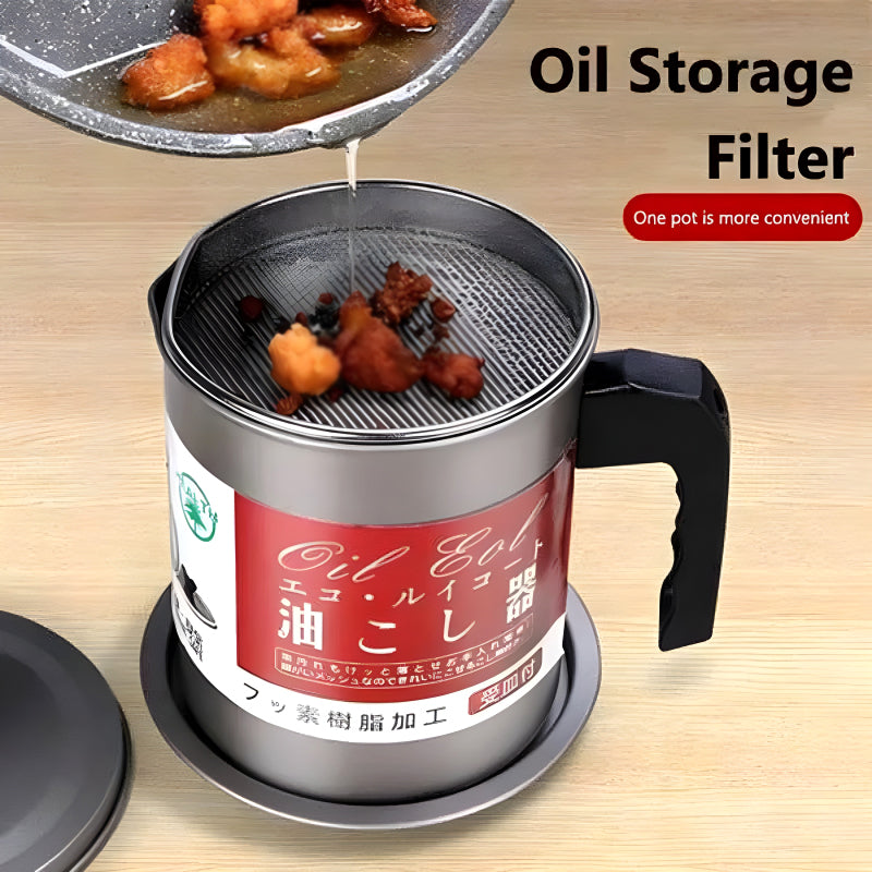 Stainless Steel 1.4L Cooking Oil Strainer Pot – Efficient Grease Filtration with Thick Chassis