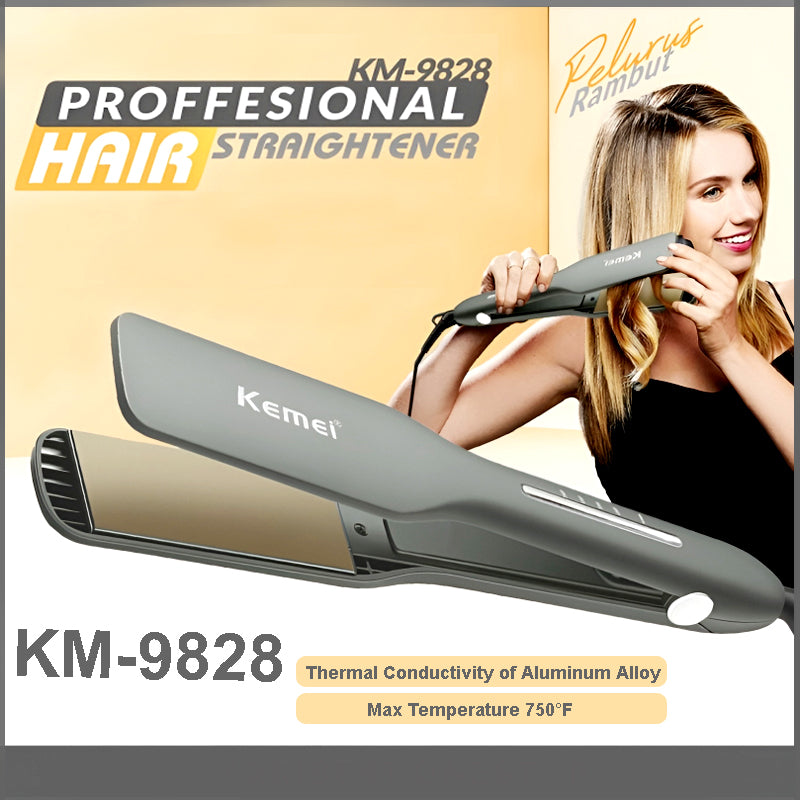 Kemei KM-9828 Professional Hair Straightener – Ceramic Tourmaline Plates, 750°F Max Heat