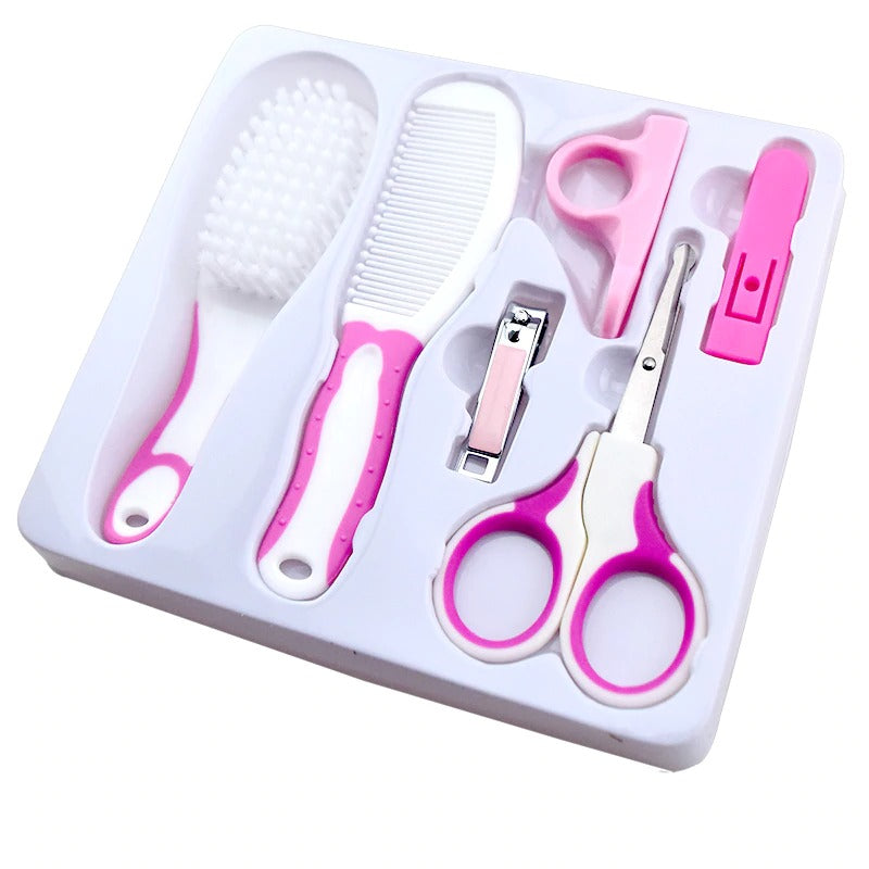 6-in-1 Baby Grooming Kit – Practical Clipper, Hair Brush, Nail Clipper & More for Newborns (Pink/Blue)