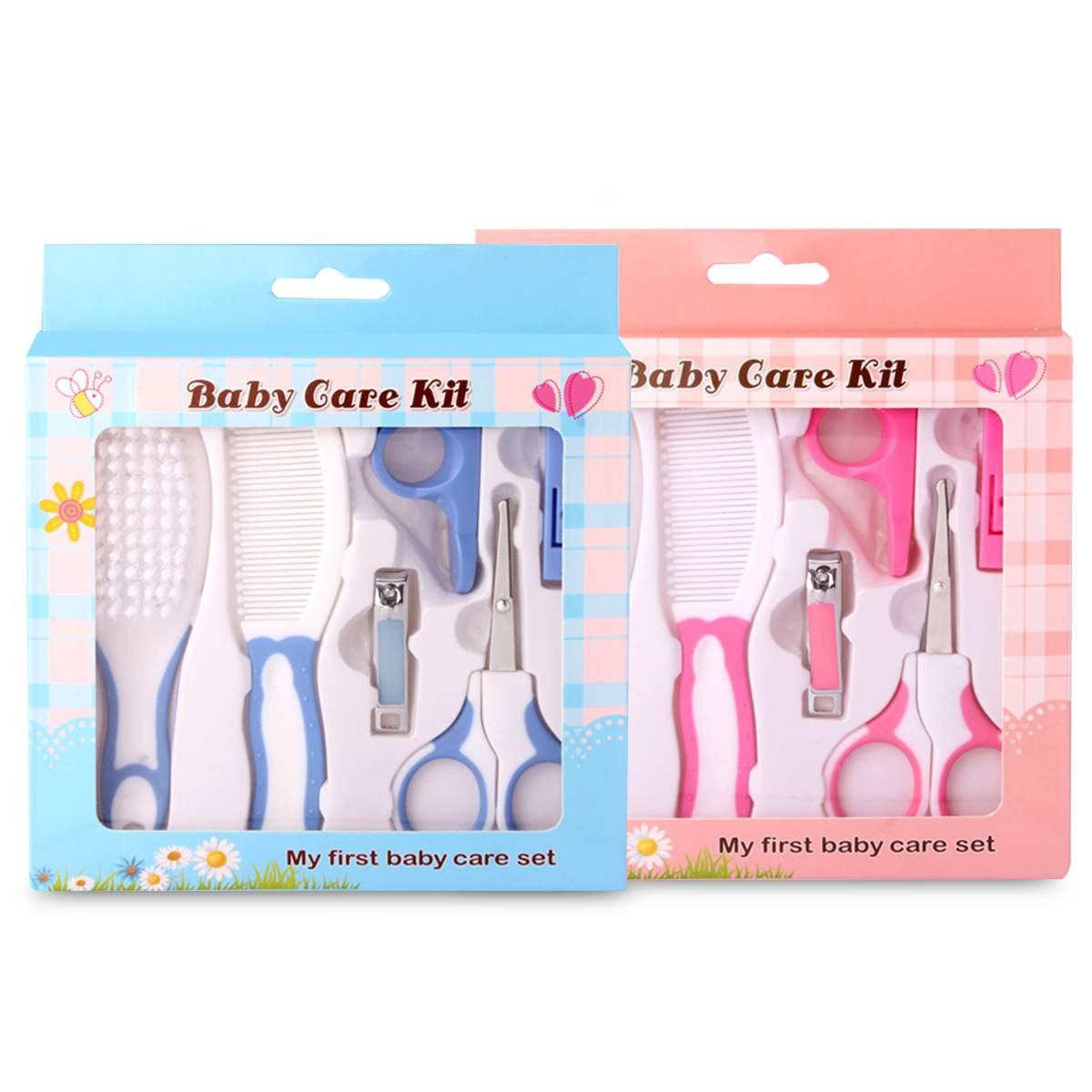 6-in-1 Baby Grooming Kit – Practical Clipper, Hair Brush, Nail Clipper & More for Newborns (Pink/Blue)