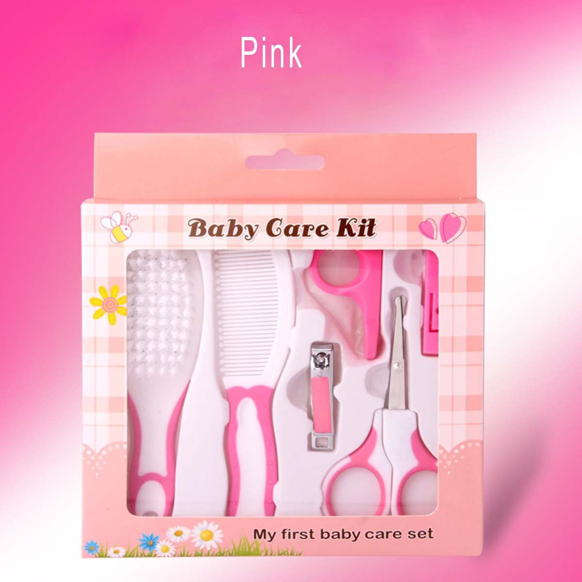 6-in-1 Baby Grooming Kit – Practical Clipper, Hair Brush, Nail Clipper & More for Newborns (Pink/Blue)