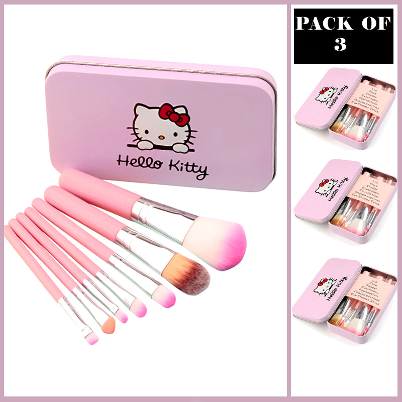 Adorable Pack of 3 Mini Hello Kitty 7PCS Makeup Brush Kits – Cute & Professional Set