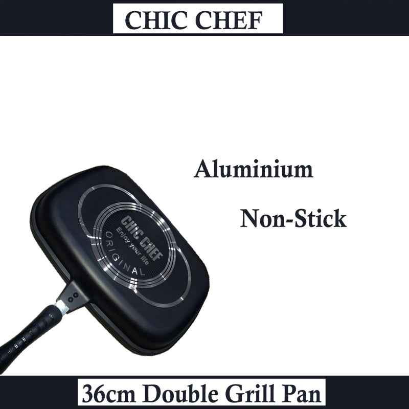 Premium 36cm Aluminium Non-Stick Double Grill Pan – Versatile & Efficient Cooking