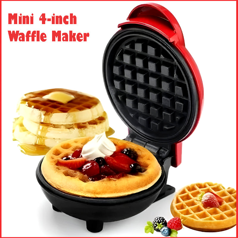 Compact 4-Inch Non-Stick Mini Waffle Maker – 350W Electric Machine in Red & Black